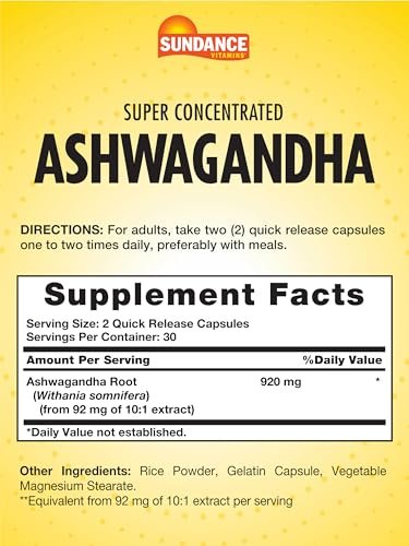 Sundance Ashwagandha | 60 Kapseln | Hochkonzentriert | Traditionelles ayurvedisches Kraut | Nicht-GMO, glutenfrei