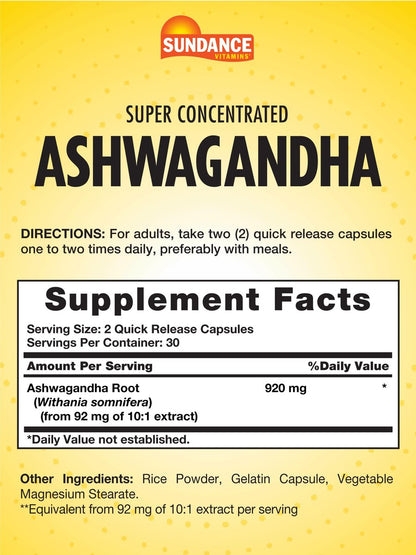 Sundance Ashwagandha | 60 Kapseln | Hochkonzentriert | Traditionelles ayurvedisches Kraut | Nicht-GMO, glutenfrei