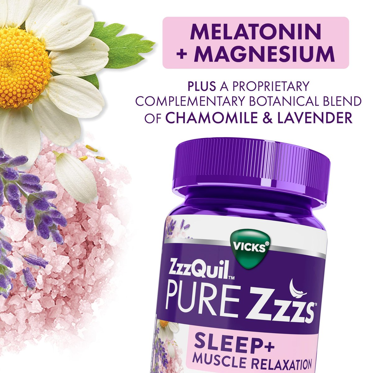ZzzQuil Pure Zzzs Muskelentspannung Melatonin Schlafhilfe Gummis – Unterstützt die Muskelfunktion, hilft beim natürlichen Einschlafen, schnell, Melatonin + Magnesium, keine Benommenheit am nächsten Tag, ohne Medikamente, 60 Stück
