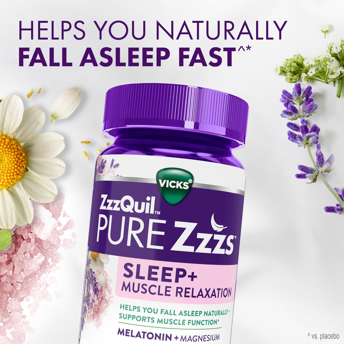 ZzzQuil Pure Zzzs Muskelentspannung Melatonin Schlafhilfe Gummis – Unterstützt die Muskelfunktion, hilft beim natürlichen Einschlafen, schnell, Melatonin + Magnesium, keine Benommenheit am nächsten Tag, ohne Medikamente, 60 Stück