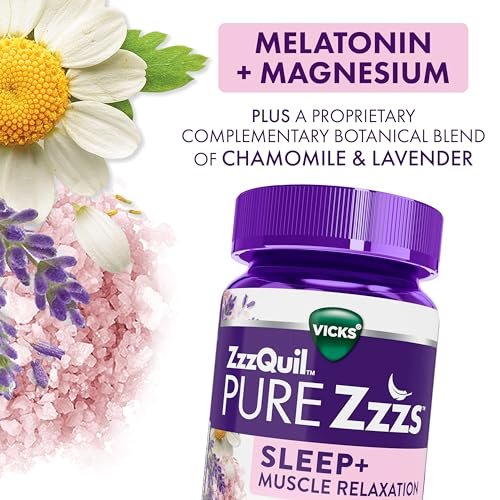 ZzzQuil Pure Zzzs Muskelentspannung Melatonin Schlafhilfe Gummis – Unterstützt die Muskelfunktion, hilft beim natürlichen Einschlafen, schnell, Melatonin + Magnesium, keine Benommenheit am nächsten Tag, ohne Medikamente, 60 Stück