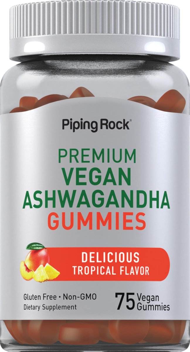 Piping Rock Ashwagandha Gummies – 75 Stück – Vegan, Non-GMO & glutenfrei – Tropischer Geschmack für Männer & Frauen