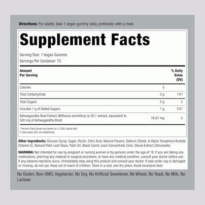 Piping Rock Ashwagandha Gummies – 75 Stück – Vegan, Non-GMO & glutenfrei – Tropischer Geschmack für Männer & Frauen