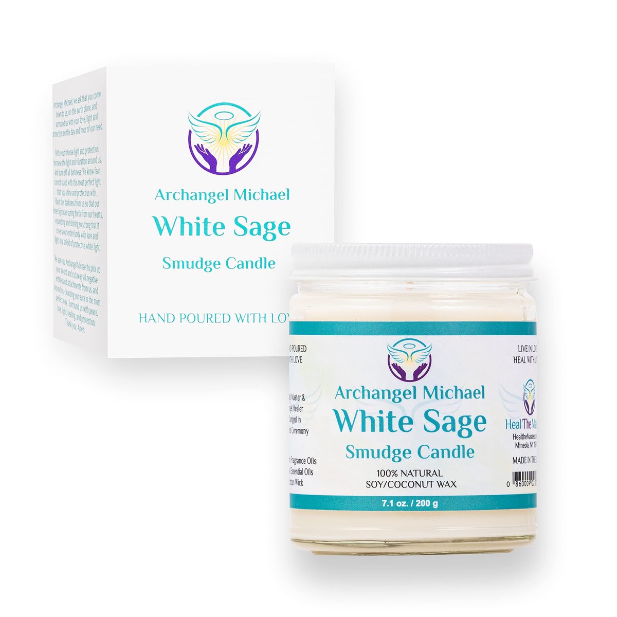 Heal The Masses Weißer Salbei Kerze zur Reinigung von Haus und Chakren | Energie-Reinigungs-Smudge-Kerze | Natürliche Aromatherapie-Kerze | Salbei zur Reinigung negativer Energie (198 g) (Weißer Salbei)