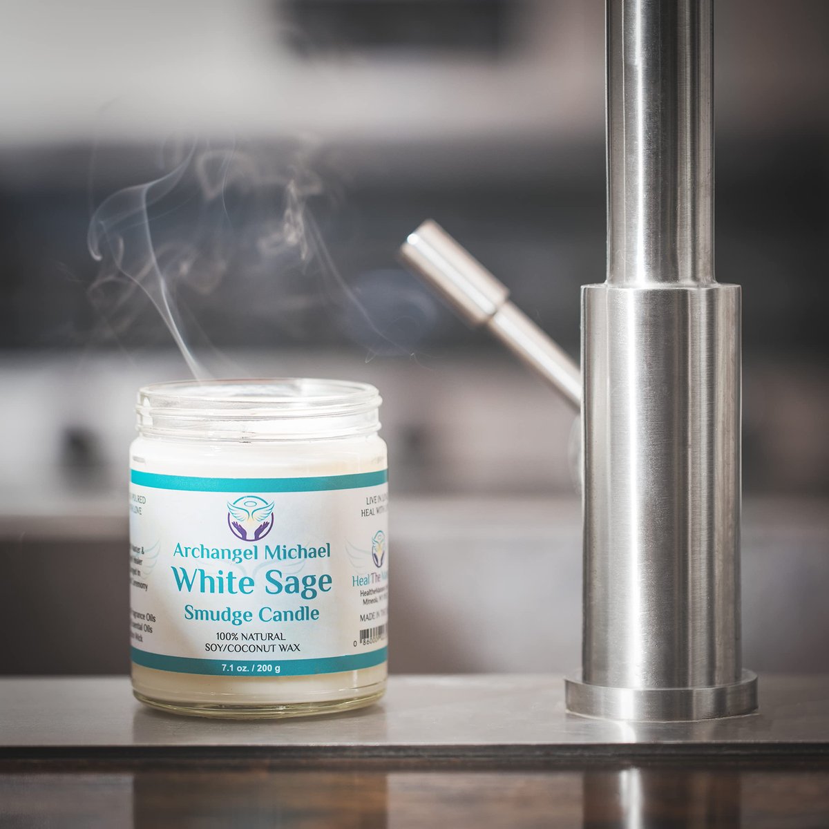 Heal The Masses Weißer Salbei Kerze zur Reinigung von Haus und Chakren | Energie-Reinigungs-Smudge-Kerze | Natürliche Aromatherapie-Kerze | Salbei zur Reinigung negativer Energie (198 g) (Weißer Salbei)