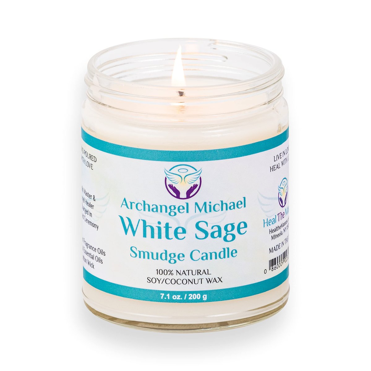 Heal The Masses Weißer Salbei Kerze zur Reinigung von Haus und Chakren | Energie-Reinigungs-Smudge-Kerze | Natürliche Aromatherapie-Kerze | Salbei zur Reinigung negativer Energie (198 g) (Weißer Salbei)