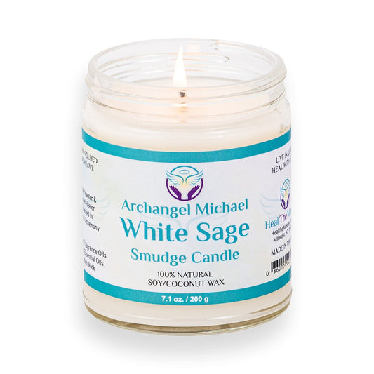 Heal The Masses Weißer Salbei Kerze zur Reinigung von Haus und Chakren | Energie-Reinigungs-Smudge-Kerze | Natürliche Aromatherapie-Kerze | Salbei zur Reinigung negativer Energie (198 g) (Weißer Salbei)