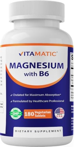 Vitamatic Magnesium mit B6 – 180 Vegetarische Tabletten (unbeschichtet) – Mit B6 für maximale Aufnahme – Unterstützt Muskel-, Gelenk- und Herzgesundheit