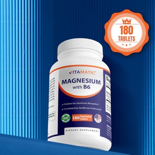 Vitamatic Magnesium mit B6 – 180 Vegetarische Tabletten (unbeschichtet) – Mit B6 für maximale Aufnahme – Unterstützt Muskel-, Gelenk- und Herzgesundheit