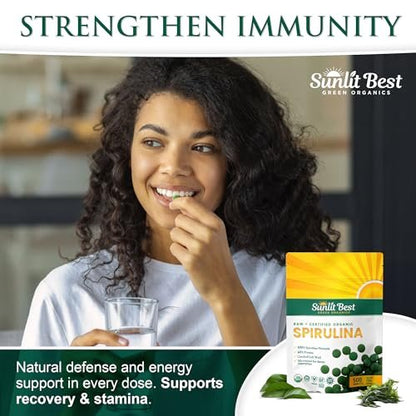 Sunlit Best Organische Spirulina Tabletten - USDA Premium 500 Stück - Natürliche Spirulina für Immununterstützung, Muskelwachstum, Energie-Boost mit Chlorophyll - Hoher Proteingehalt, Nicht-GVO