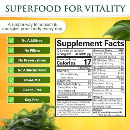 Sunlit Best Organische Spirulina Tabletten - USDA Premium 500 Stück - Natürliche Spirulina für Immununterstützung, Muskelwachstum, Energie-Boost mit Chlorophyll - Hoher Proteingehalt, Nicht-GVO