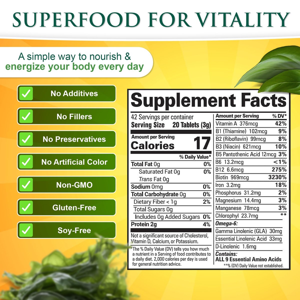 Sunlit Best Organische Spirulina Tabletten - USDA Premium 500 Stück - Natürliche Spirulina für Immununterstützung, Muskelwachstum, Energie-Boost mit Chlorophyll - Hoher Proteingehalt, Nicht-GVO