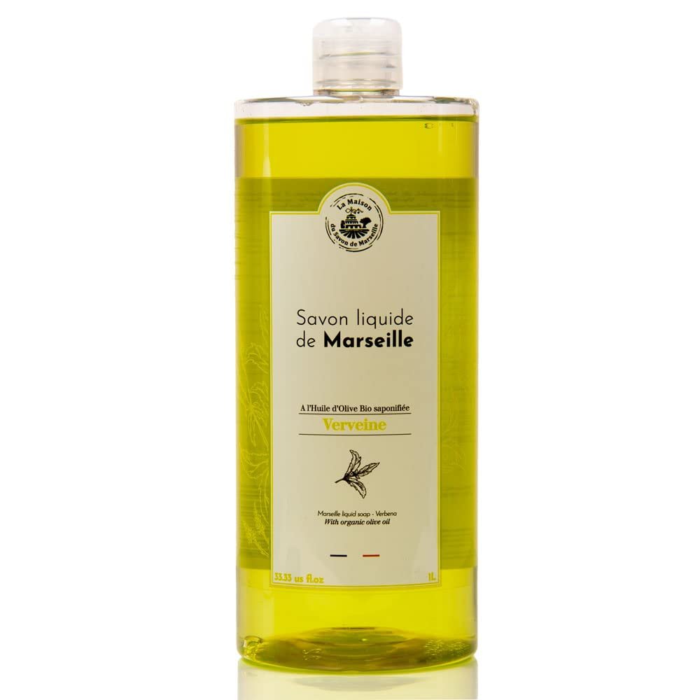 Maison du Savon de Marseille - Französische Flüssigseife Handseife mit Bio-Olivenöl - Zitronenverbene Duft - 1 Liter