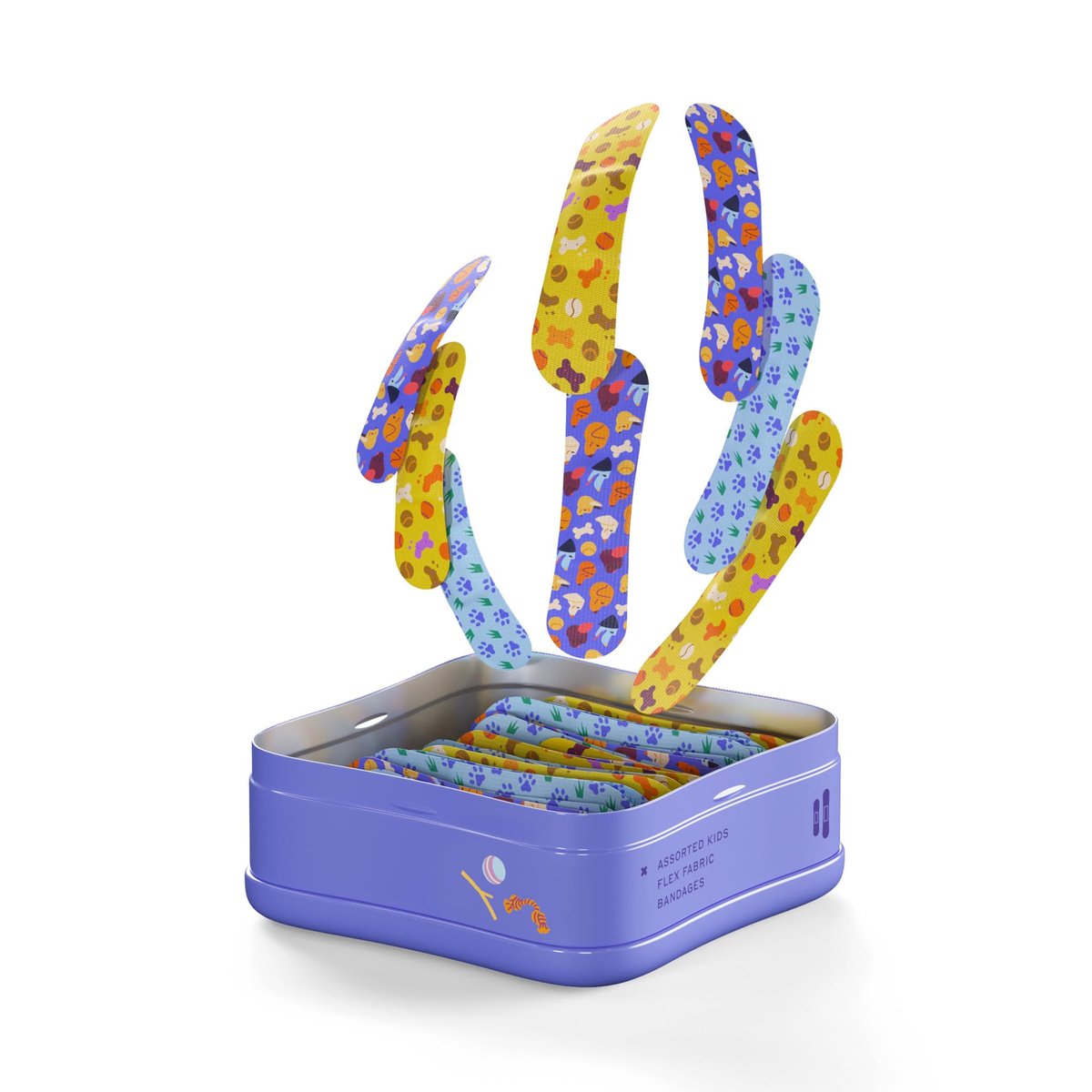 Welly Pflaster | Flexible Stoffpflaster Bravery Badges | Bunte und lustige Erste-Hilfe-Dose mit Hundemotiven | 48 Stück