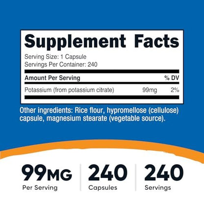 Nutricost Kaliumcitrat 99 mg, 240 Kapseln - Glutenfrei, Nicht-GMO