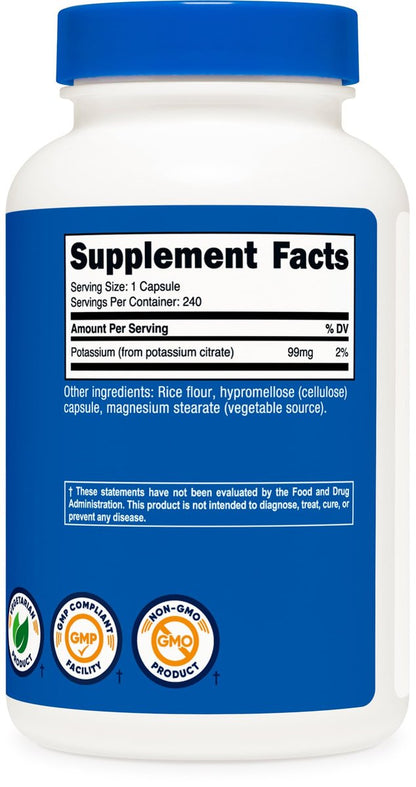 Nutricost Kaliumcitrat 99 mg, 240 Kapseln - Glutenfrei, Nicht-GMO