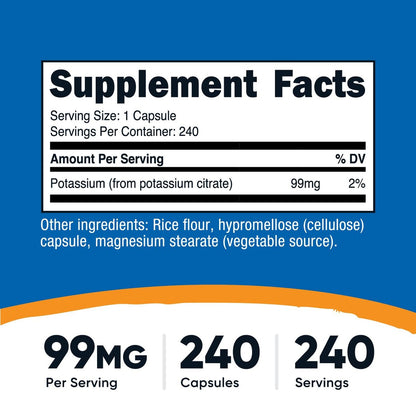 Nutricost Kaliumcitrat 99 mg, 240 Kapseln - Glutenfrei, Nicht-GMO