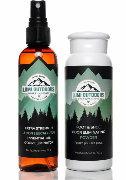 Lumi Outdoors Natürlicher Schuh-Deo-Spray und Fußpuder Bundle – Zitronen-Eukalyptus und Fußpuder
