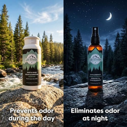 Lumi Outdoors Natürlicher Schuh-Deo-Spray und Fußpuder Bundle – Zitronen-Eukalyptus und Fußpuder