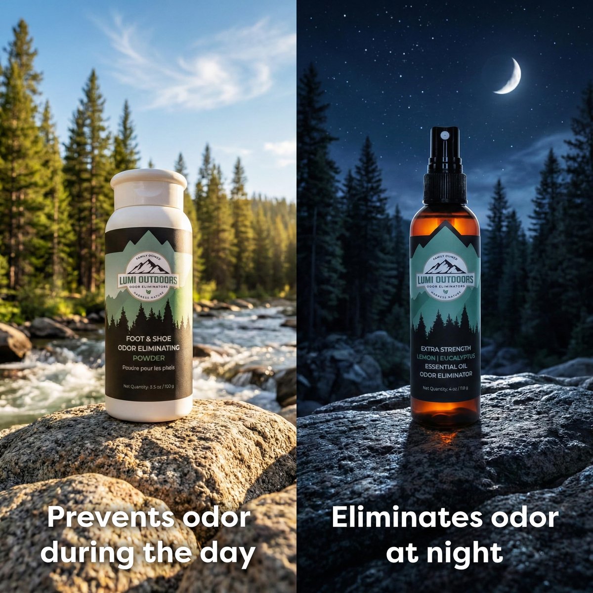 Lumi Outdoors Natürlicher Schuh-Deo-Spray und Fußpuder Bundle – Zitronen-Eukalyptus und Fußpuder
