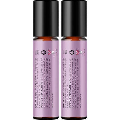 Lavendel Roll-On Ätherisches Öl – Beruhigendes Aromatherapieöl für Schlaf, Kopfschmerzen und Entspannung – Natürliches, vorverdünntes Schlaföl für die nächtliche Entspannung mit Lavendelöl für die Haut, 2er-Pack