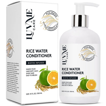 Luv Me Care Rice Water Haarkur mit Biotin – Stärkt, Volumen und Glanz für trockenes, krauses oder lockiges Haar (10 Fl Oz)
