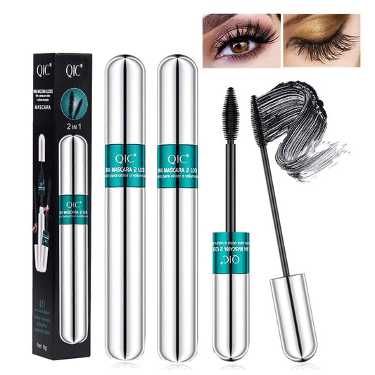 2er-Pack Lash Kosmetik Mascara – 5x längere Wimpern, wasserfest, Volumen & Länge, langanhaltende natürliche Flüssig-Mascara, Schwarz