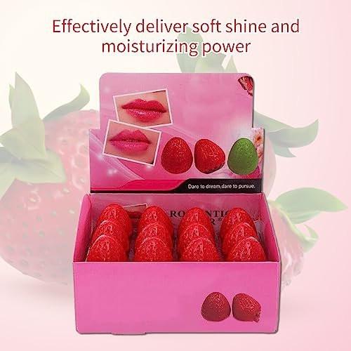 24 Stücke Erdbeer-Lippenbalsam – Niedlich geformter, langanhaltend feuchtigkeitsspendender Lippenbalsam für Frauen und Mädchen