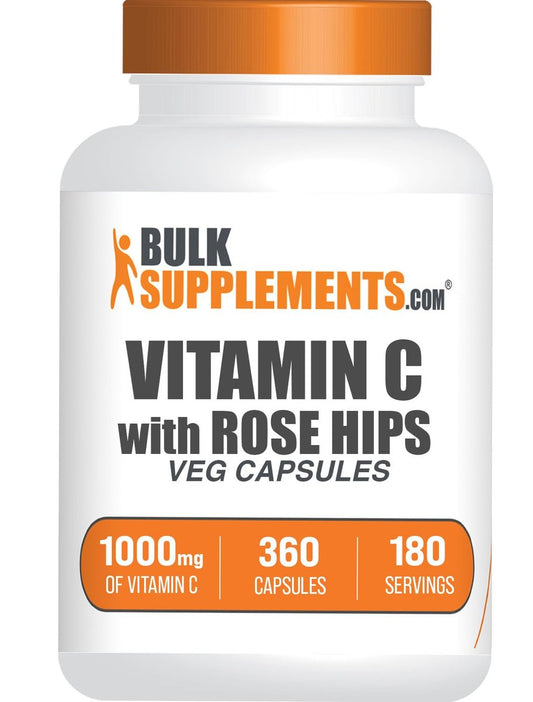 BulkSupplements.com Vitamin C mit Hagebutten Kapseln - Ascorbinsäure Nahrungsergänzung, Hagebutte für Immununterstützung - Vegan, 2 Kapseln pro Portion (1000 mg), 360 Stück (1 Packung)