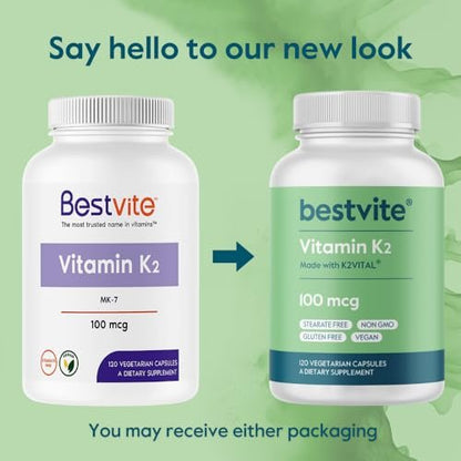 BESTVITE Vitamin K2 100 mcg als MK-7 mit patentiertem K2VITAL (120 vegane Kapseln) – ohne Stearate, vegan, nicht gentechnisch verändert, glutenfrei