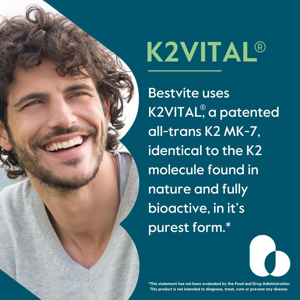 BESTVITE Vitamin K2 100 mcg als MK-7 mit patentiertem K2VITAL (120 vegane Kapseln) – ohne Stearate, vegan, nicht gentechnisch verändert, glutenfrei