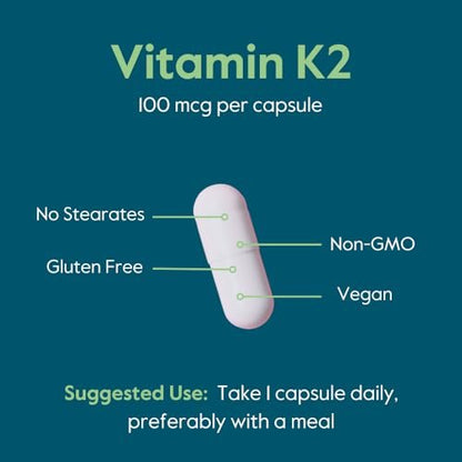BESTVITE Vitamin K2 100 mcg als MK-7 mit patentiertem K2VITAL (120 vegane Kapseln) – ohne Stearate, vegan, nicht gentechnisch verändert, glutenfrei