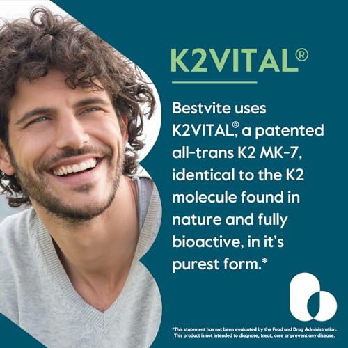 BESTVITE Vitamin K2 100 mcg als MK-7 mit patentiertem K2VITAL (120 vegane Kapseln) – ohne Stearate, vegan, nicht gentechnisch verändert, glutenfrei
