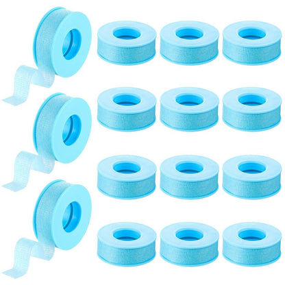 Nuanchu 12 Rollen Blaues Wimpernband Großpackung, Wiederverwendbares Klebeband aus Silikon für Wimpernverlängerungen für empfindliche Haut, Leicht zu Entfernen, 0,5 Zoll x 3,9 Yards
