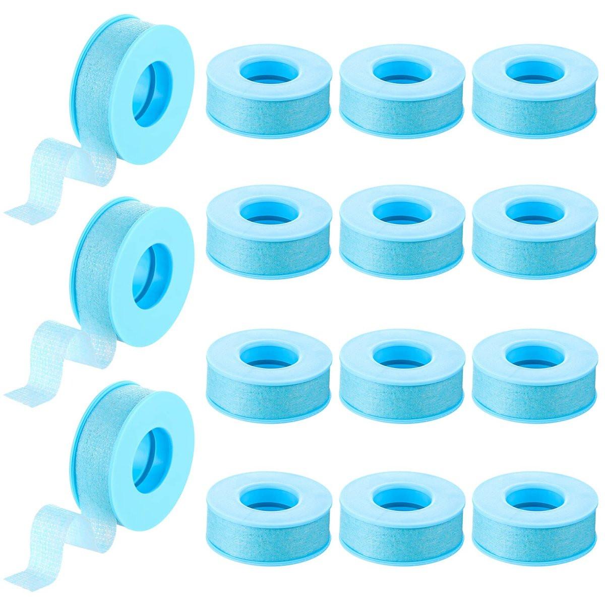 Nuanchu 12 Rollen Blaues Wimpernband Großpackung, Wiederverwendbares Klebeband aus Silikon für Wimpernverlängerungen für empfindliche Haut, Leicht zu Entfernen, 0,5 Zoll x 3,9 Yards