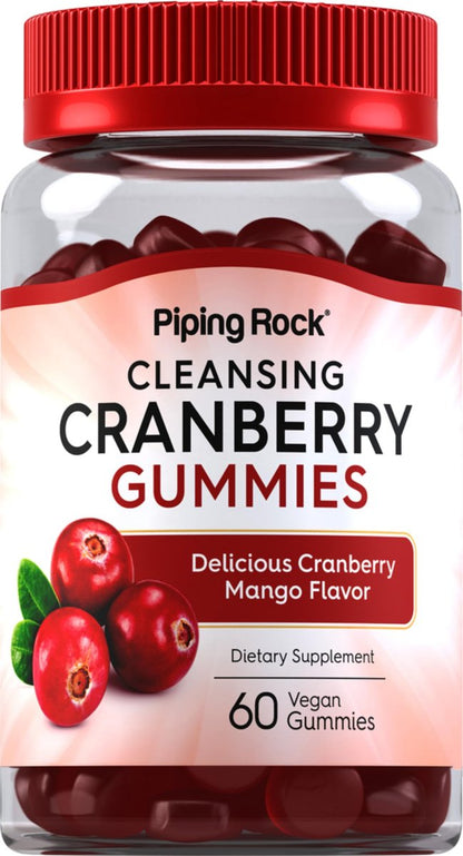 Piping Rock Cranberry Gummis | 60 Stück | Reinigendes Nahrungsergänzungsmittel für Frauen und Männer | Cranberry-Mango-Geschmack | Vegan, Non-GMO, Glutenfrei