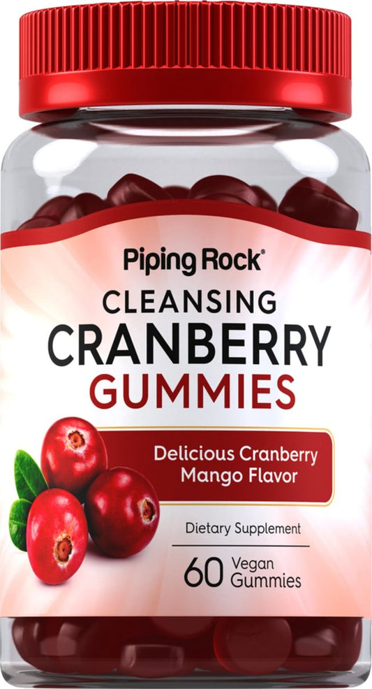 Piping Rock Cranberry Gummis | 60 Stück | Reinigendes Nahrungsergänzungsmittel für Frauen und Männer | Cranberry-Mango-Geschmack | Vegan, Non-GMO, Glutenfrei