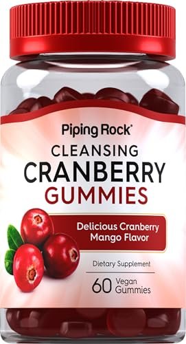 Piping Rock Cranberry Gummis | 60 Stück | Reinigendes Nahrungsergänzungsmittel für Frauen und Männer | Cranberry-Mango-Geschmack | Vegan, Non-GMO, Glutenfrei