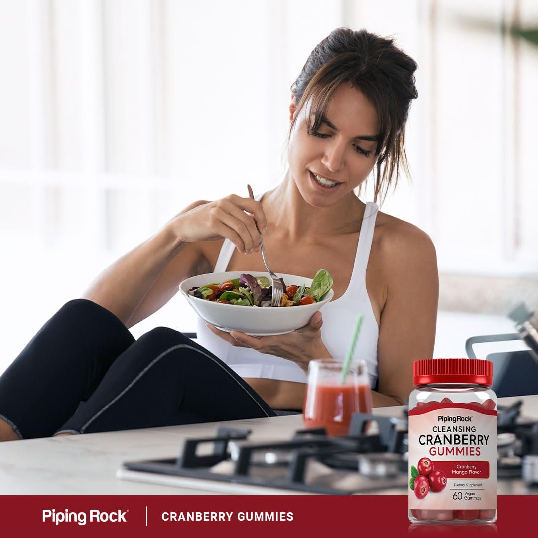 Piping Rock Cranberry Gummis | 60 Stück | Reinigendes Nahrungsergänzungsmittel für Frauen und Männer | Cranberry-Mango-Geschmack | Vegan, Non-GMO, Glutenfrei