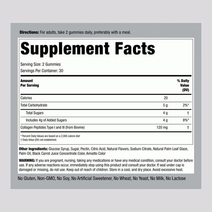 Piping Rock Collagen Gummis | 60 Stück | Kollagenpeptide Typ 1 und 3 | Erdbeergeschmack | Rinderkollagen | Nicht-GVO, Glutenfrei