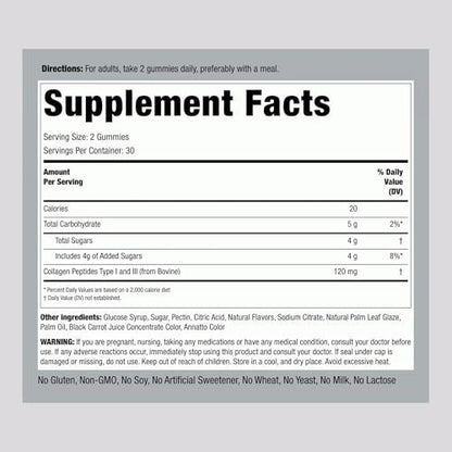 Piping Rock Collagen Gummis | 60 Stück | Kollagenpeptide Typ 1 und 3 | Erdbeergeschmack | Rinderkollagen | Nicht-GVO, Glutenfrei