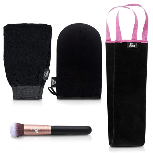 Bronze Tan Selbstbräuner-Zubehör-Set – Inklusive Selbstbräunungshandschuh, Peeling-Handschuh, Rückenapplikator und Gesichts- & Handpinsel – Sonnenlose Bräunungsanwendung
