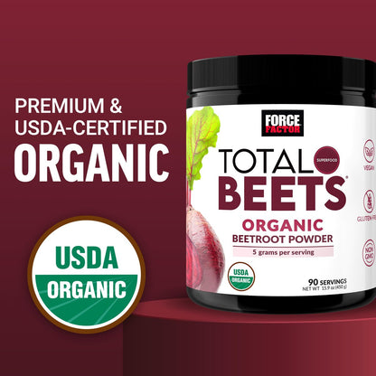 Force Factor Total Beets Bio-Rote-Bete-Pulver – Bio-Superfood für tägliche Nährstoffe, vegan, glutenfrei, ungesüßt, 90 Portionen
