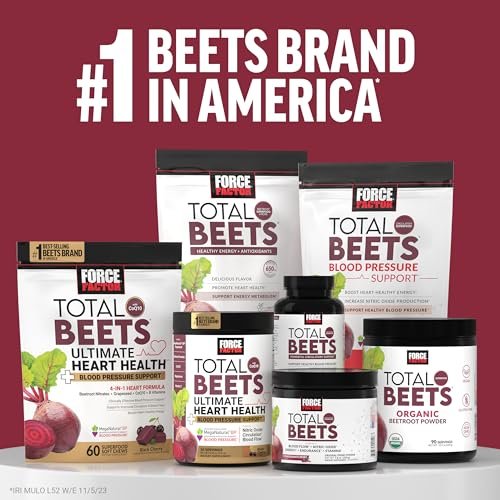 Force Factor Total Beets Bio-Rote-Bete-Pulver – Bio-Superfood für tägliche Nährstoffe, vegan, glutenfrei, ungesüßt, 90 Portionen