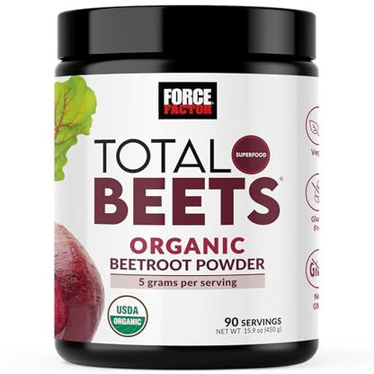 Force Factor Total Beets Bio-Rote-Bete-Pulver – Bio-Superfood für tägliche Nährstoffe, vegan, glutenfrei, ungesüßt, 90 Portionen