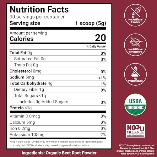 Force Factor Total Beets Bio-Rote-Bete-Pulver – Bio-Superfood für tägliche Nährstoffe, vegan, glutenfrei, ungesüßt, 90 Portionen