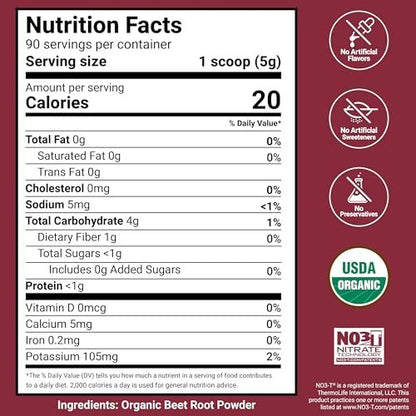Force Factor Total Beets Bio-Rote-Bete-Pulver – Bio-Superfood für tägliche Nährstoffe, vegan, glutenfrei, ungesüßt, 90 Portionen