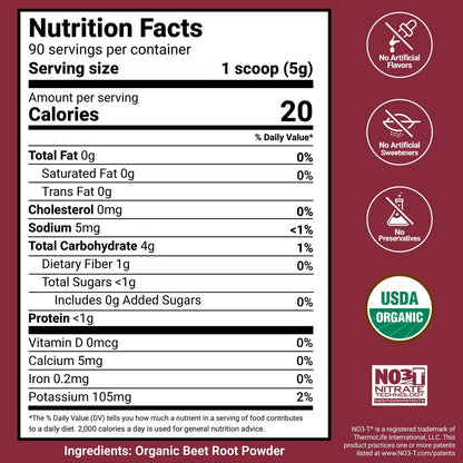 Force Factor Total Beets Bio-Rote-Bete-Pulver – Bio-Superfood für tägliche Nährstoffe, vegan, glutenfrei, ungesüßt, 90 Portionen