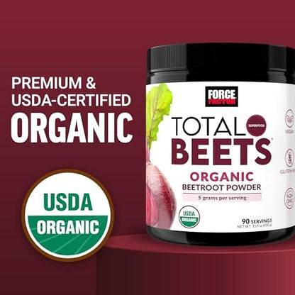 Force Factor Total Beets Bio-Rote-Bete-Pulver – Bio-Superfood für tägliche Nährstoffe, vegan, glutenfrei, ungesüßt, 90 Portionen