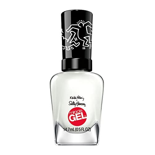 Sally Hansen Miracle Gel Keith Haring Nagellack - Salonqualität, Gel-ähnliche Formel, Zweischritt-System, kein UV-Licht nötig, langanhaltend, deckend, glänzend, 918 Blanc Canvas, Weißer Nagellack